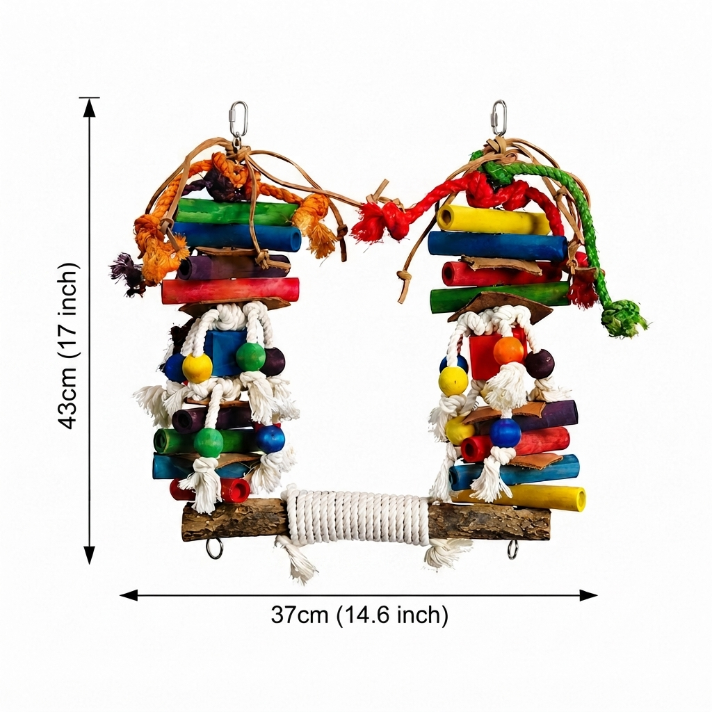 XXL Papageienschaukel 37x43cm - Buntes Vogelspielzeug zum Klettern