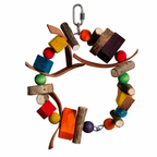 Freigestellte Produktansicht von Papageienschaukel 15cm - Naturholz-Ring mit Leder Vogelspielzeug
