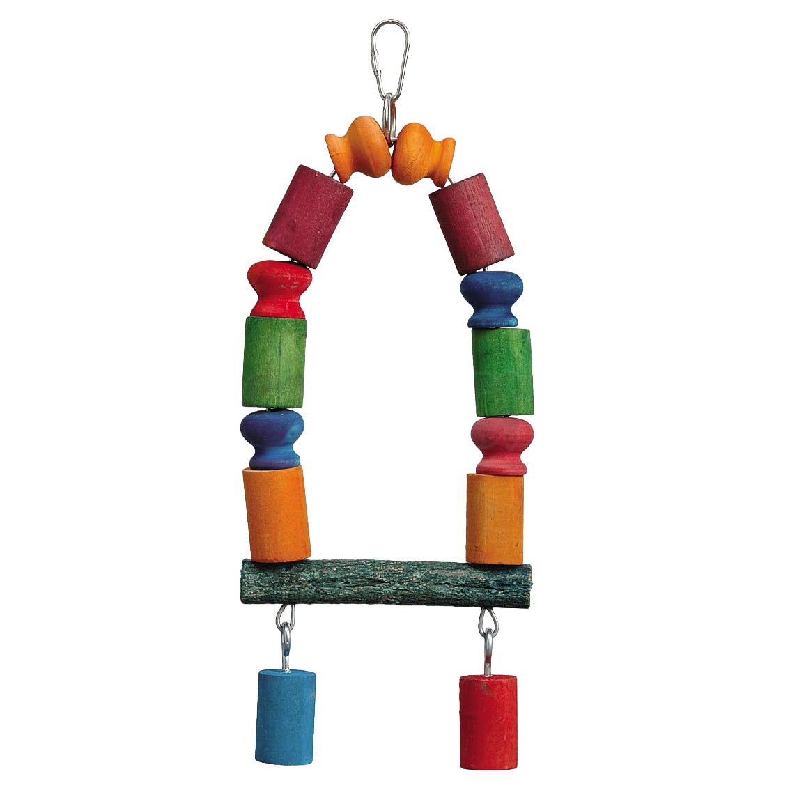 Freigestellte Produktansicht vom Vogelspielzeug 35cm Bunte Papageienschaukel mit Sitzstange aus Holz
