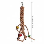 Freigestellte Produktansicht von Papageienspielzeug Vogelspielzeug Lederzopf mit Holzelementen 37 cm mit Abmessungen