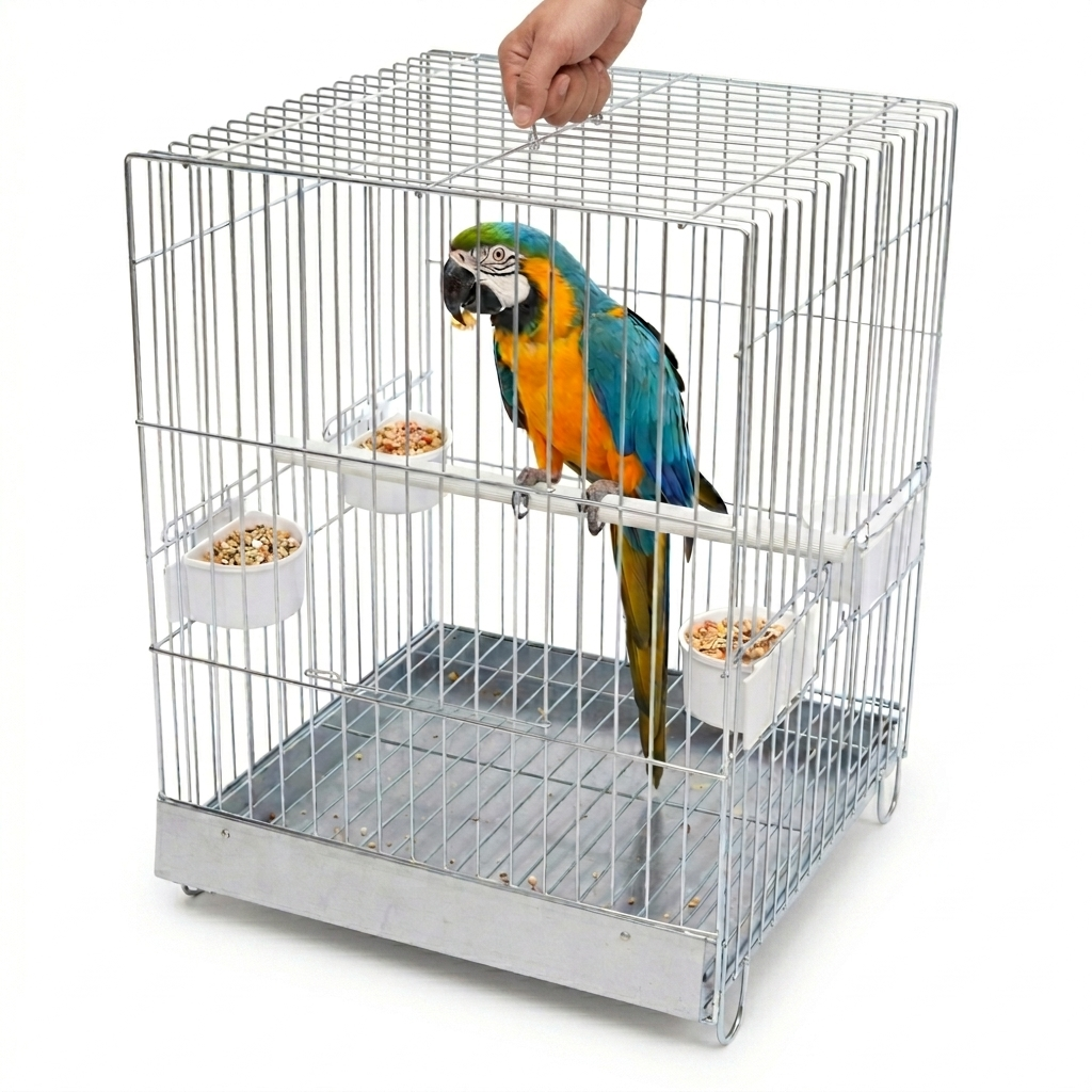 Papageien Transportkäfig 40x40x50cm - Sicherer Vogelkäfig verchromt