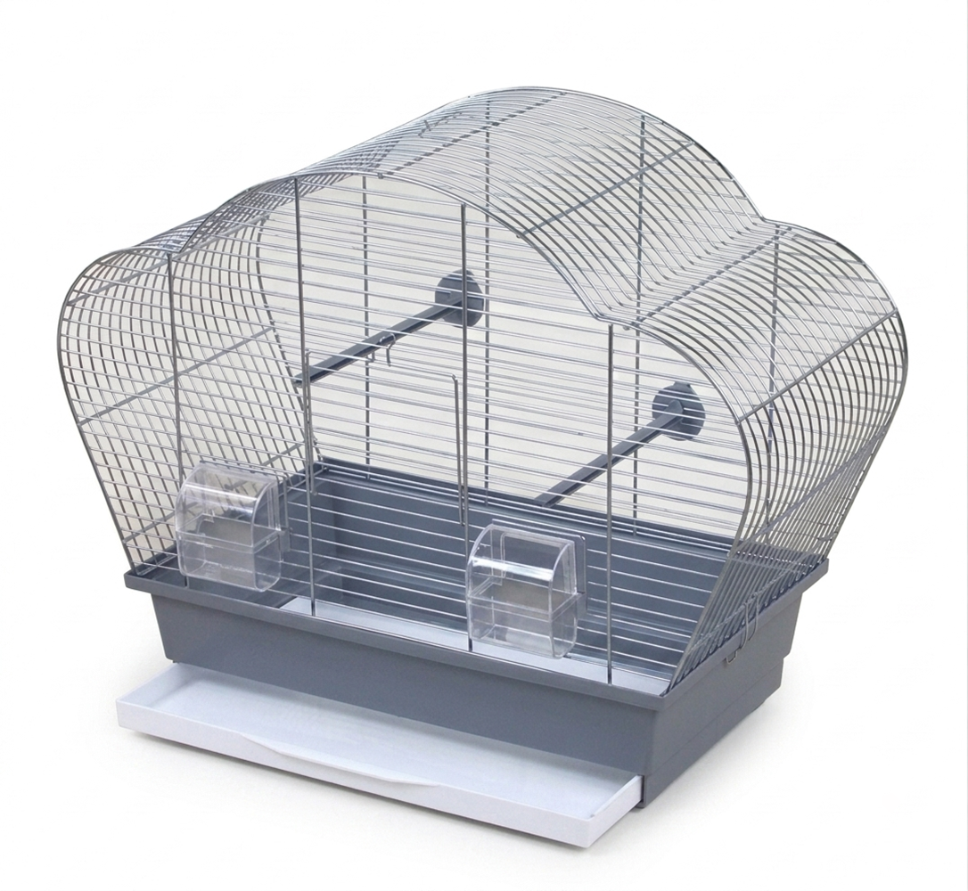 Vogelkäfig Beta Chrom/Grau Vogelheim für Sittiche & Vögel 56x28x44cm mit ausgefahrener Kotschublade