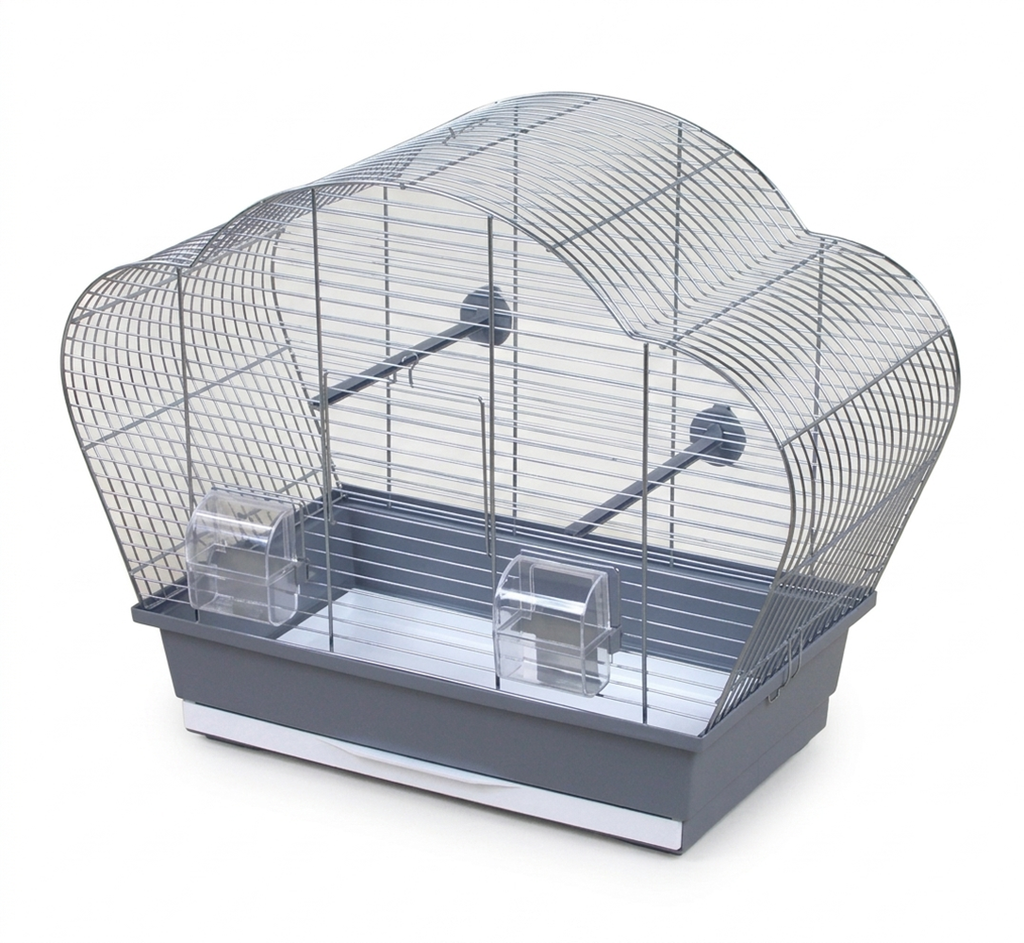 Freigestellte Produktansicht von Vogelkäfig Beta Chrom/Grau Vogelheim für Sittiche & Vögel 56x28x44cm