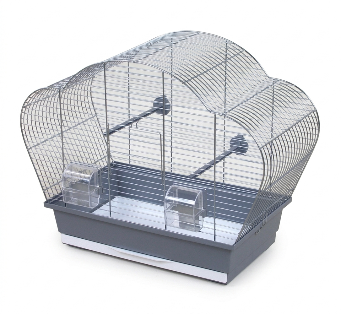 Freigestellte Produktansicht von Vogelkäfig Beta Chrom/Grau Vogelheim für Sittiche & Vögel 56x28x44cm