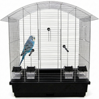 Vogelkäfig Ula Chrom/Schwarz für Wellensittiche Vogelheim mit Zubehör mit Wellensittich auf einer Sitzstange