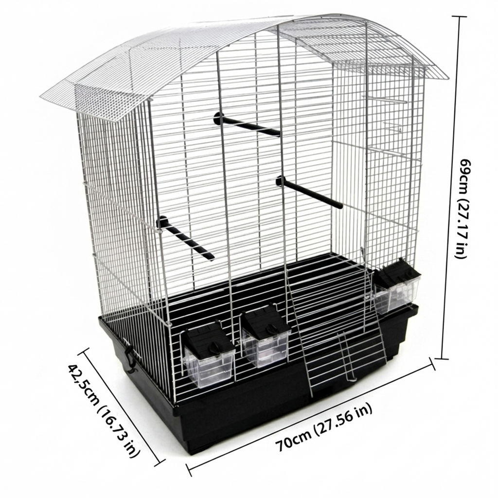 Vogelkäfig Ula Chrom/Schwarz für Wellensittiche Vogelheim mit Zubehör mit Abmessungen
