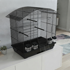 Vogelkäfig Ula Schwarz für Wellensittiche & Kanarien mit Zubehör auf einem modernen Wohnzimmerschrank