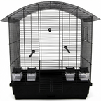 Frontale freigestellte Produktansicht von Vogelkäfig Ula Schwarz für Wellensittiche & Kanarien mit Zubehör