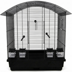Frontale freigestellte Produktansicht mit geschlossener Tür von Vogelkäfig Ula Schwarz für Wellensittiche & Kanarien mit Zubehör