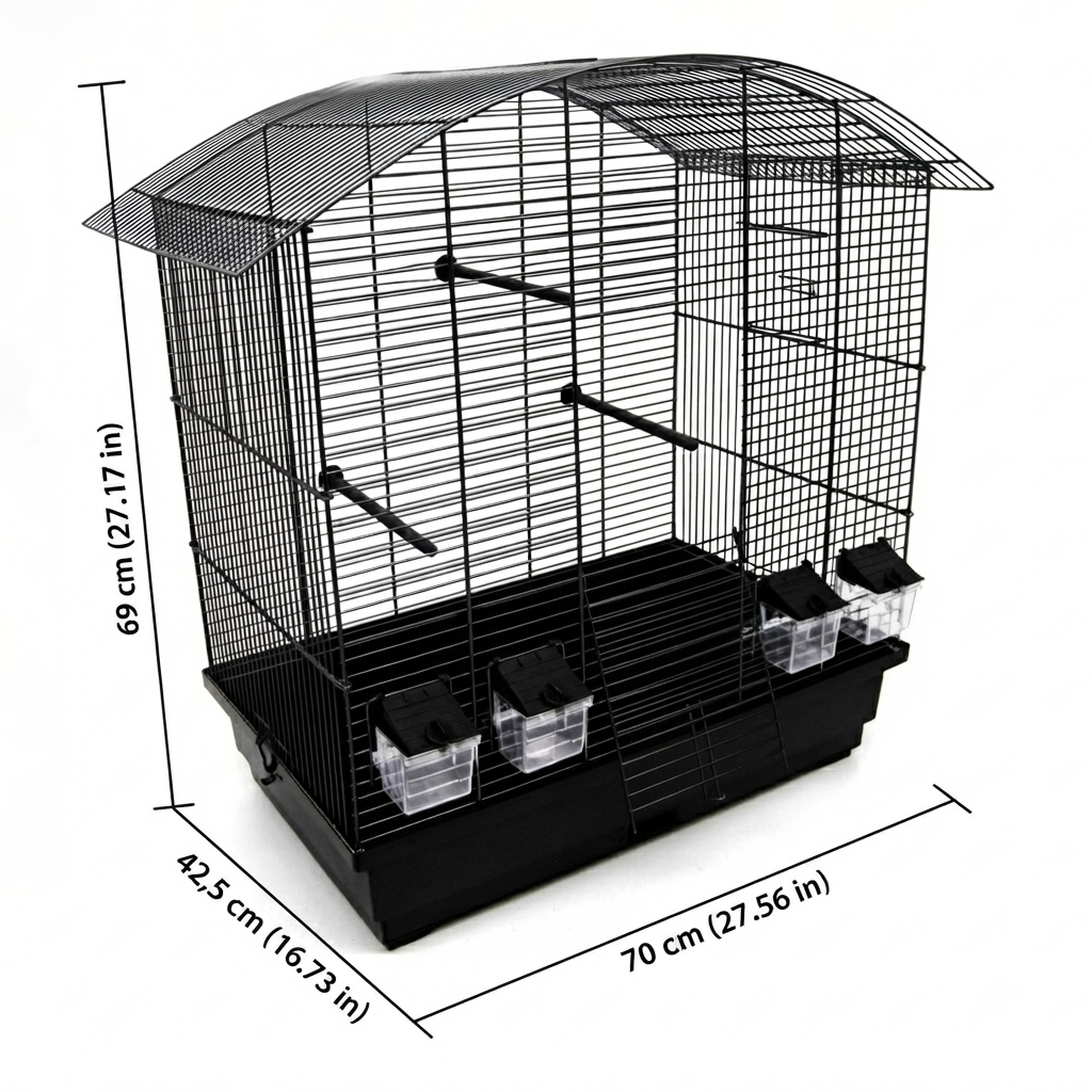 Vogelkäfig Ula Schwarz für Wellensittiche & Kanarien mit Zubehör mit Abmessungen