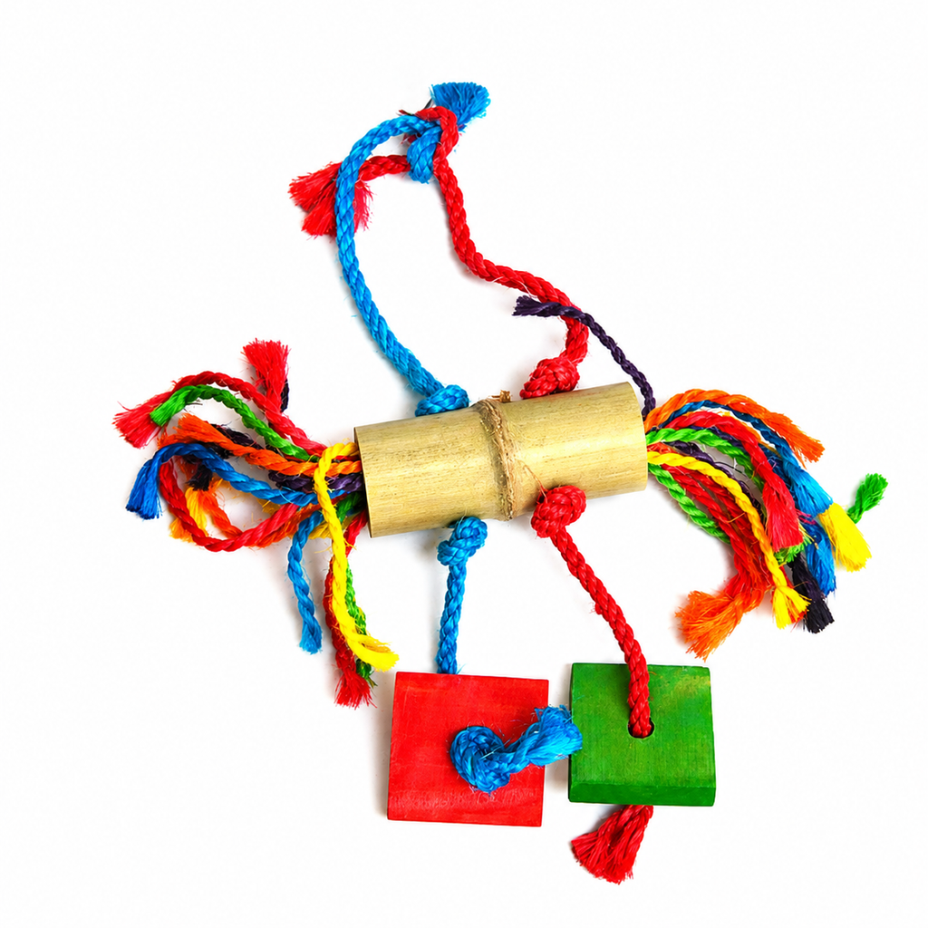 Freigestellte Produktansicht von Papageienspielzeug Vogelspielzeug Kletterseil mit Holz-Details 36 cm