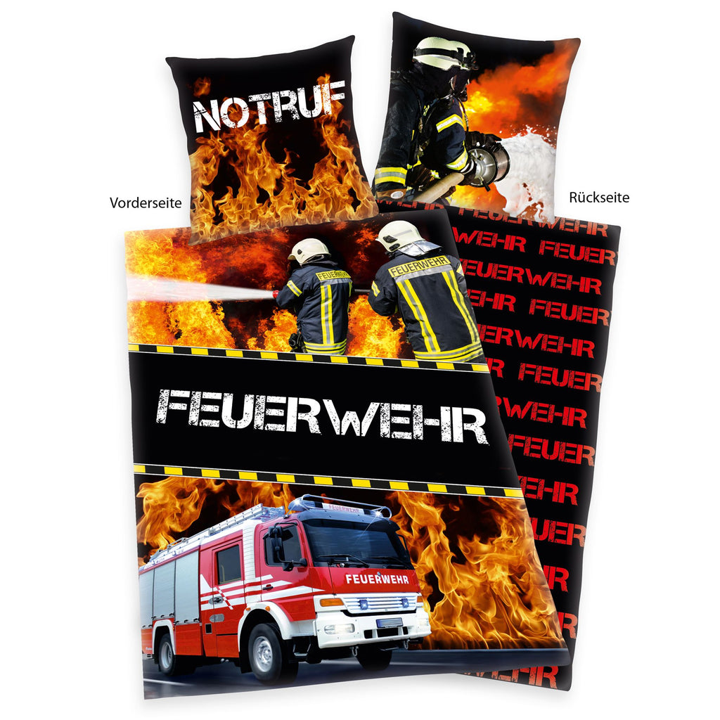 Herding Bettwäsche Feuerwehr Notruf 80 x 80 und 135 x 200 cm