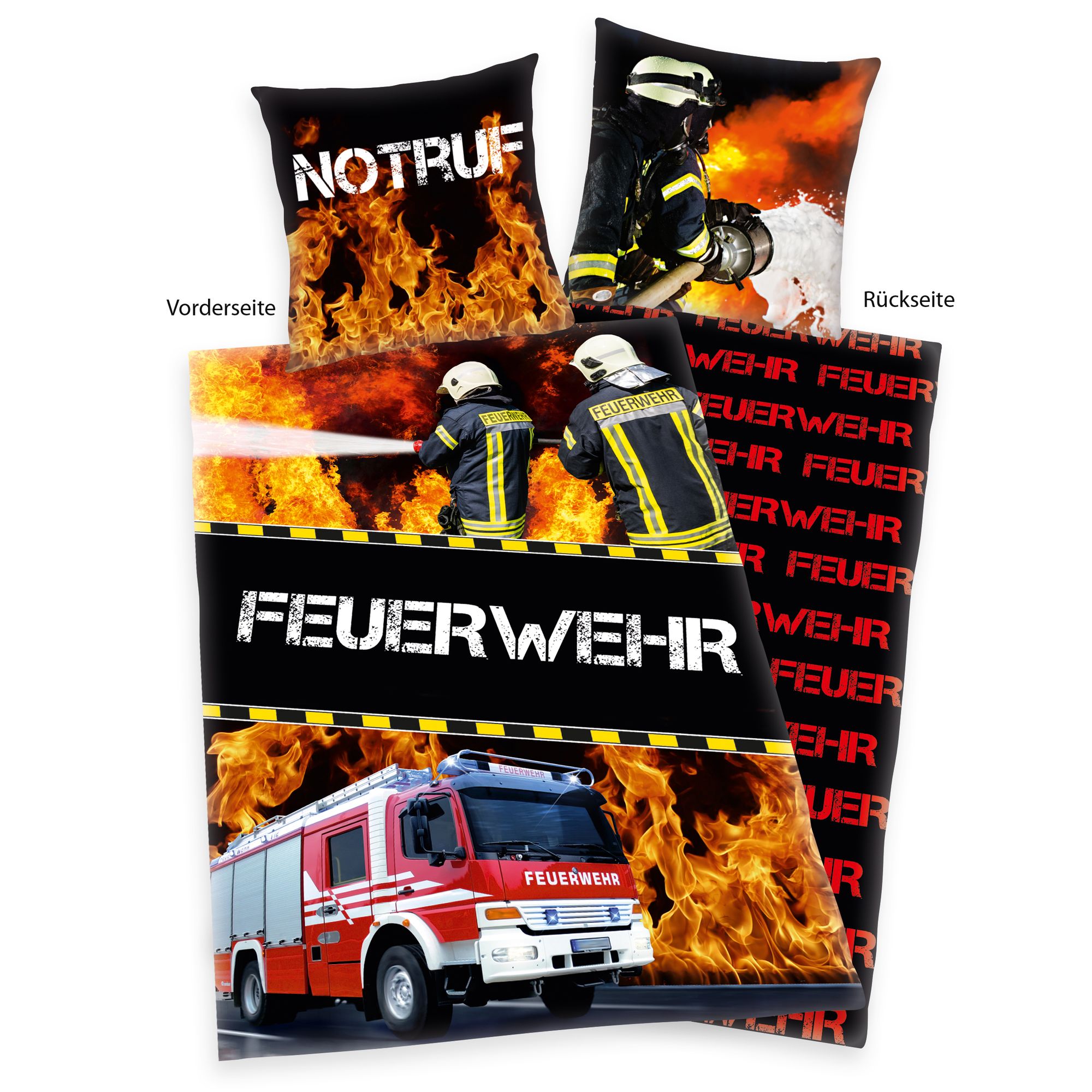 Herding Bettwäsche Feuerwehr Notruf 80 x 80 und 135 x 200 cm