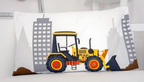 Nahaufnahme der Vorderseite vom Kopfkissen von Herding Babybettwäsche Baustelle Bagger & Kran 100x135 cm Baumwolle