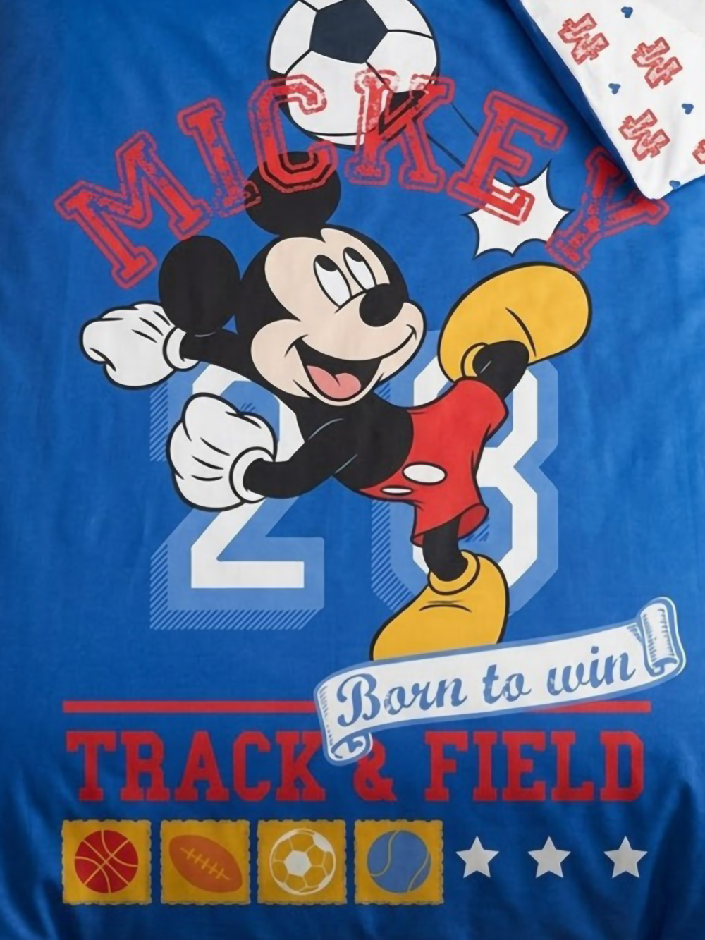 Nahaufnahme vom Motiv von der Bettwäsche Disney Mickey Sport 135x200 cm + 80x80 cm 100% Baumwolle