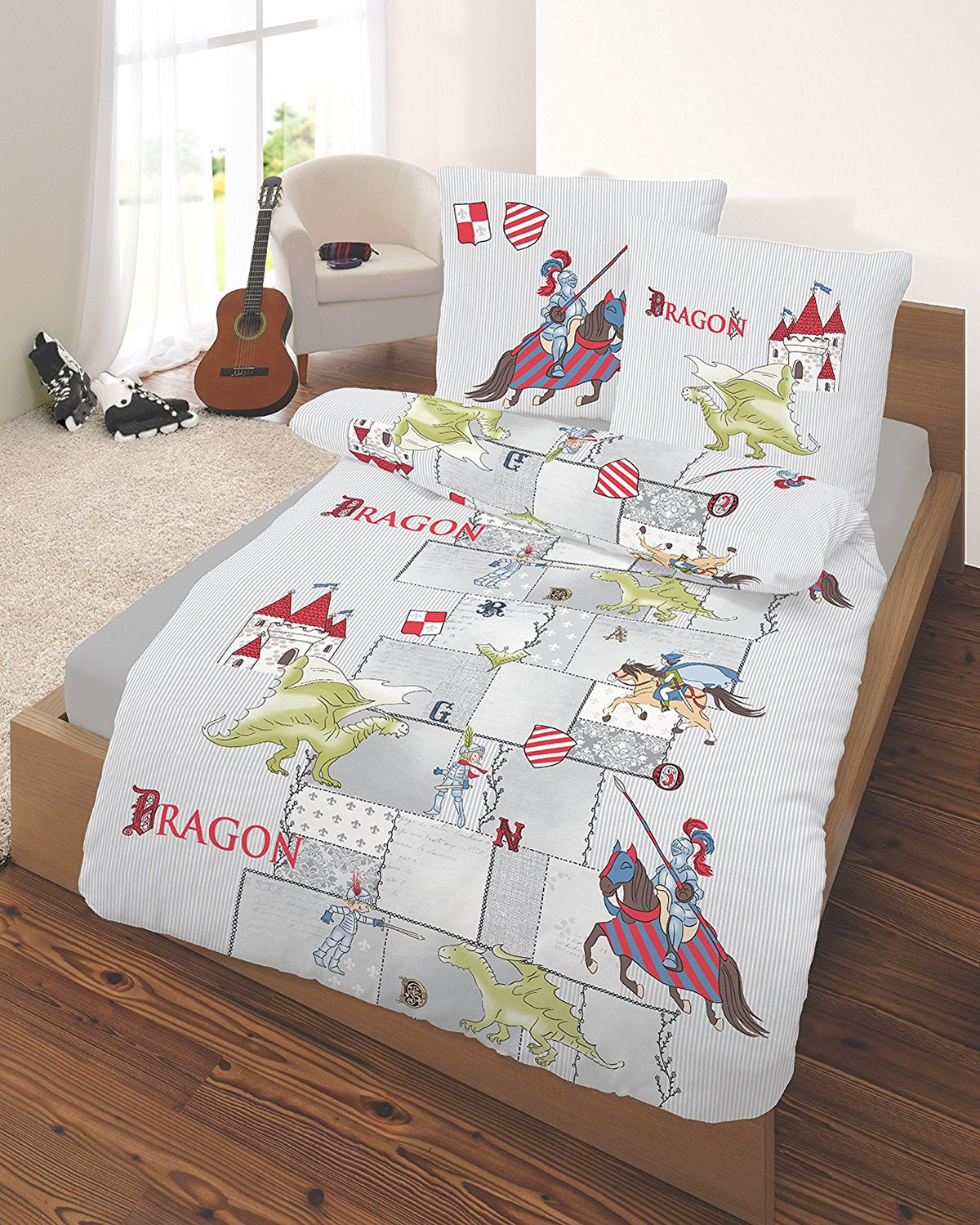 Parure de lit enfant Renforcé 2 pièces Chevalier argent 135x200 cm (80x80 cm)