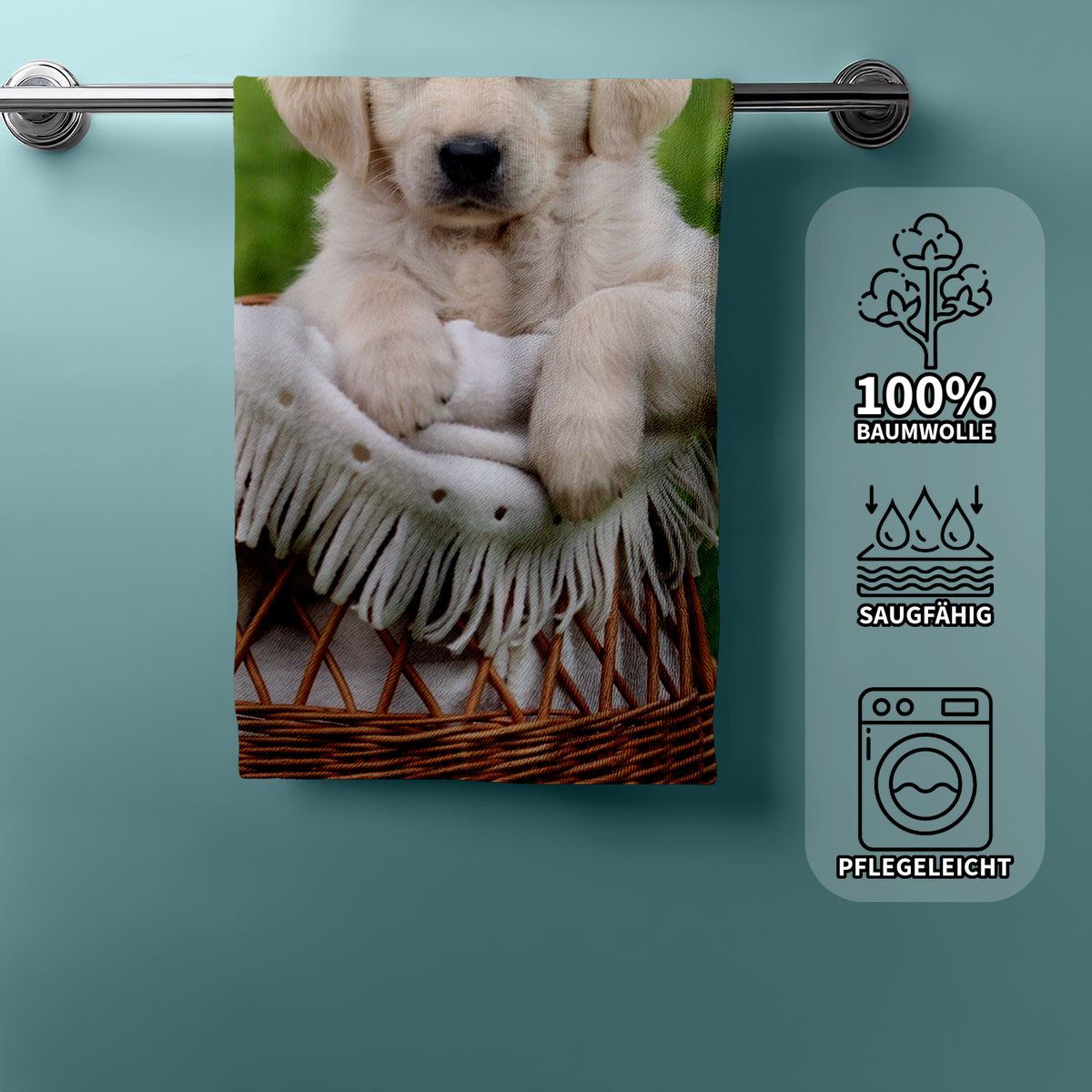 Duschtuch Badetuch Strandtuch Hund 70 x 140cm grün beige