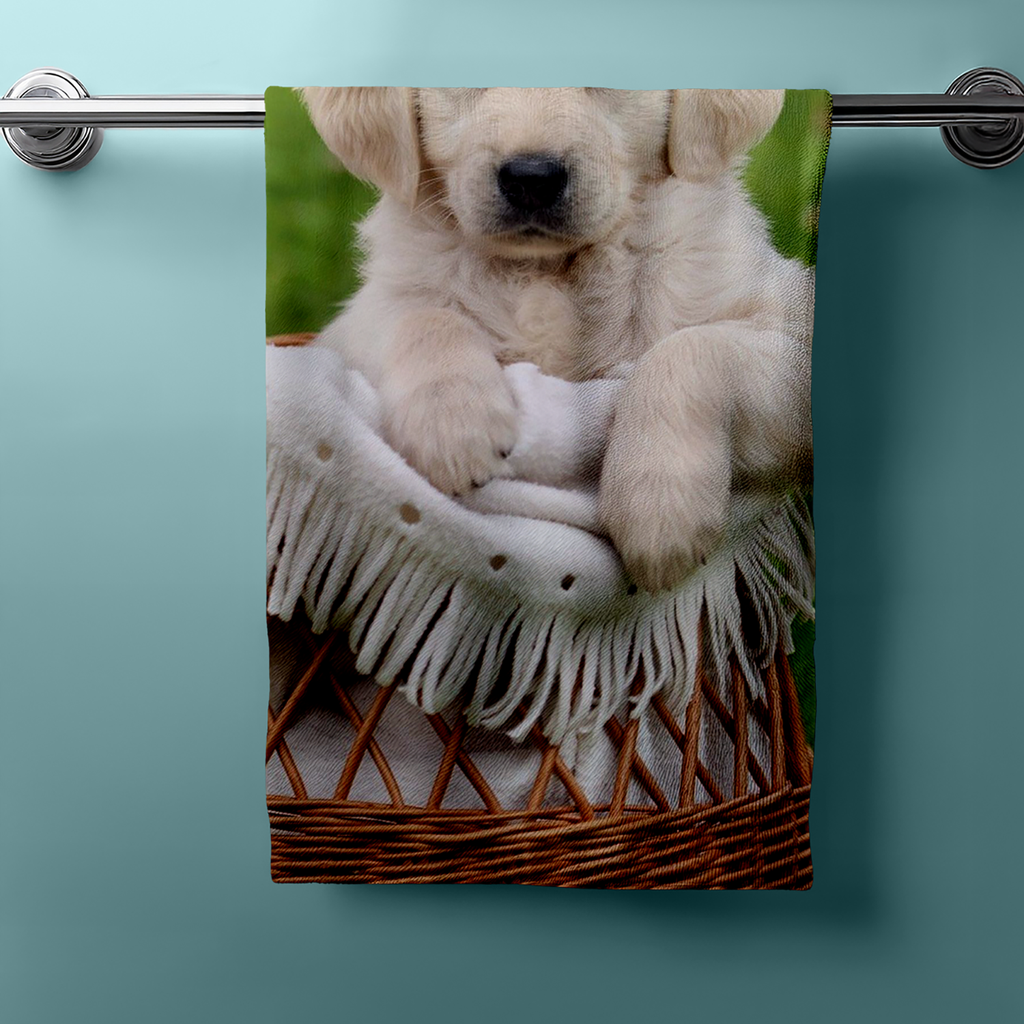Serviette de douche de bain de plage chien 70 x 140 cm vert beige