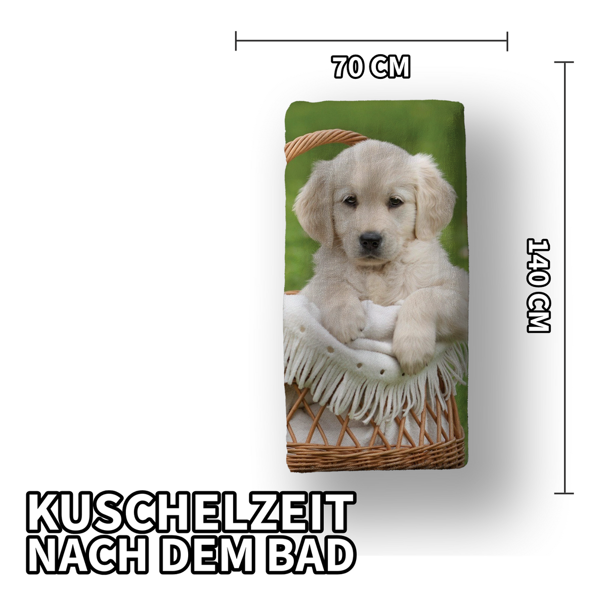 Duschtuch Badetuch Strandtuch Hund 70 x 140cm grün beige