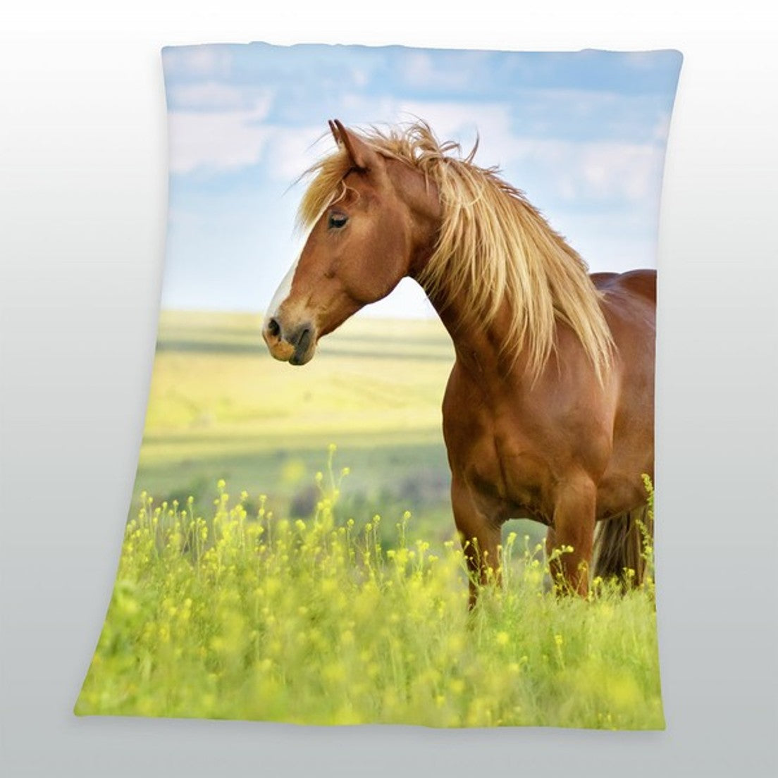 Horse Fleece Blanket, Cuddly Blanket with Horse Design, 130 x 160 cm