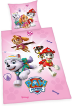 Freigestellte Produktansicht vom Herding Bettwäsche Set Paw Patrol rosa 135 x 200 cm 100% Baumwolle