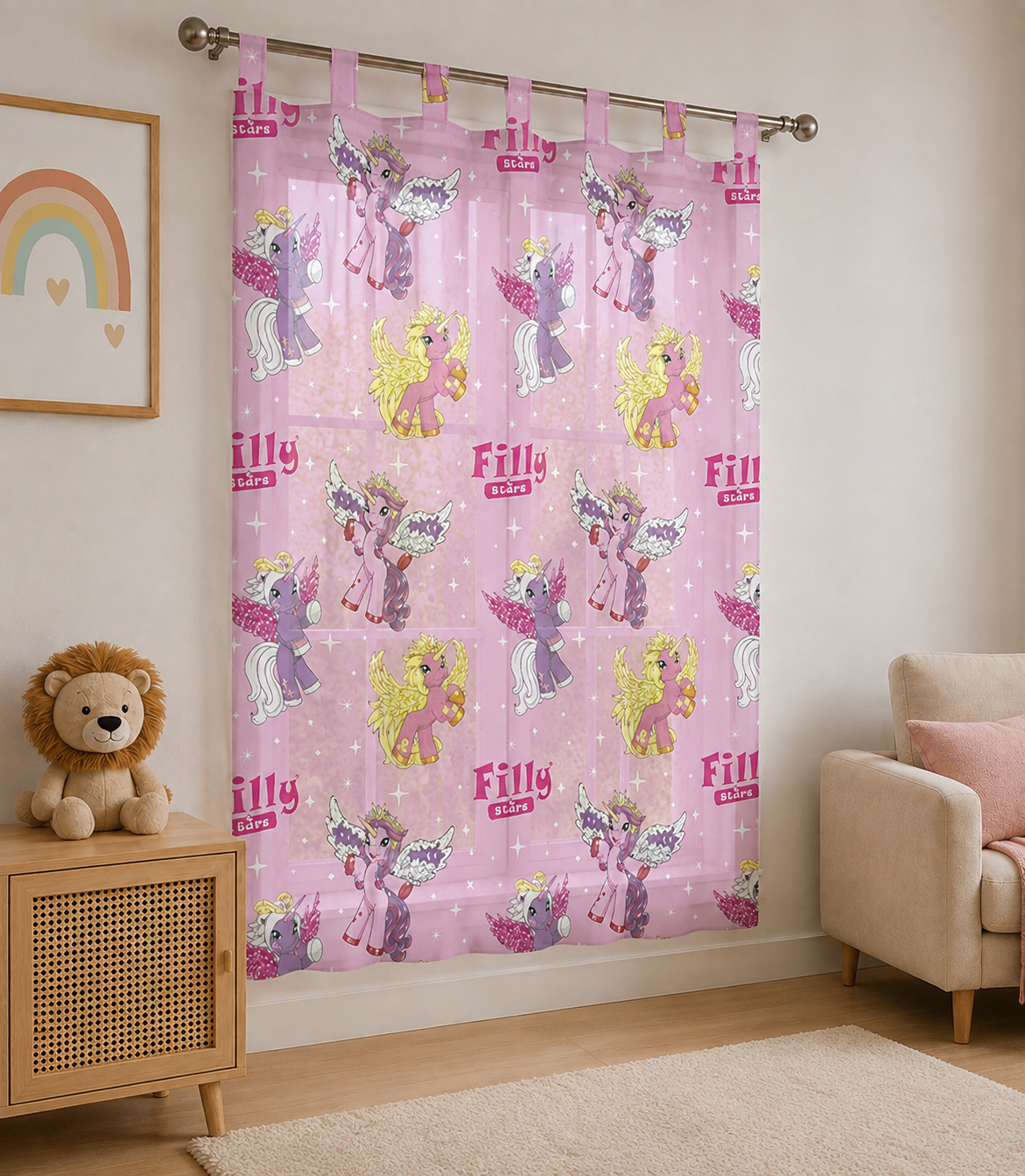 Schräge Ambiente Aufnahme von dem Schlaufenschal Vorhang Fertiggardine Filly 140 x 160 cm