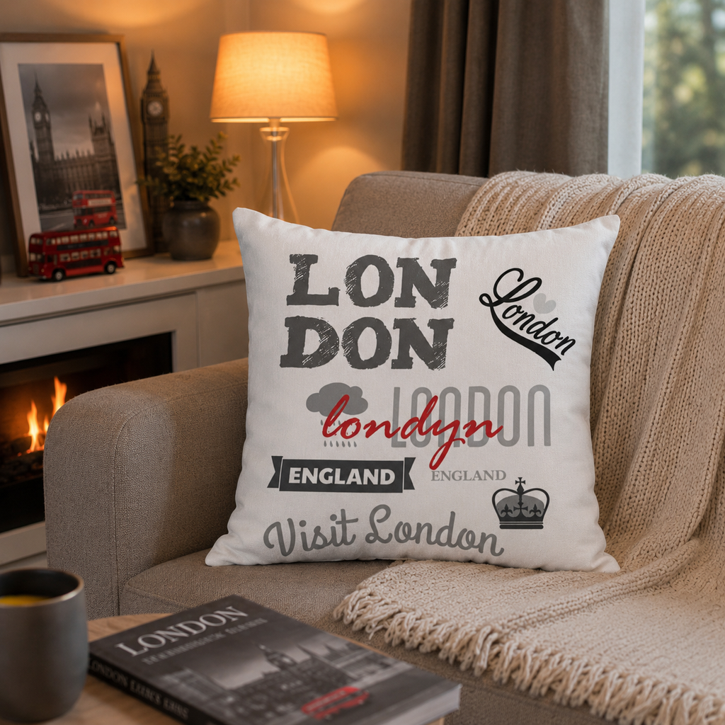 Cushion, cuddly cushion, decorative cushion, London Taxi Bus Big Ben, 40 x 40 cm