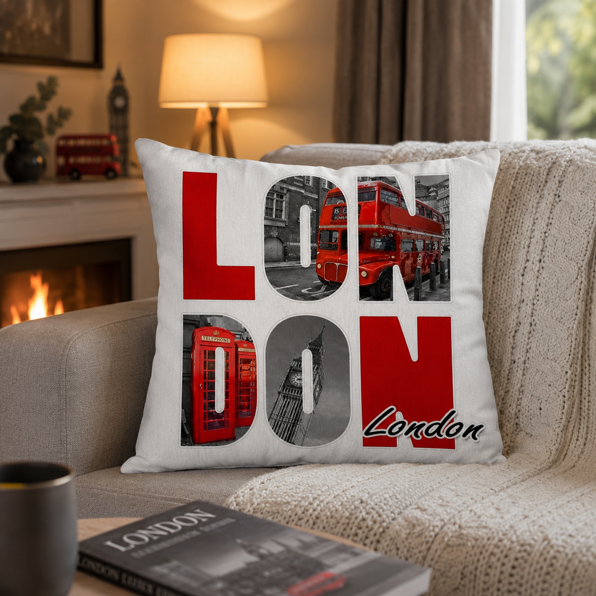 Kissen Kuschelkissen Dekokissen London Taxi Bus Big Ben 40 x 40 cm
