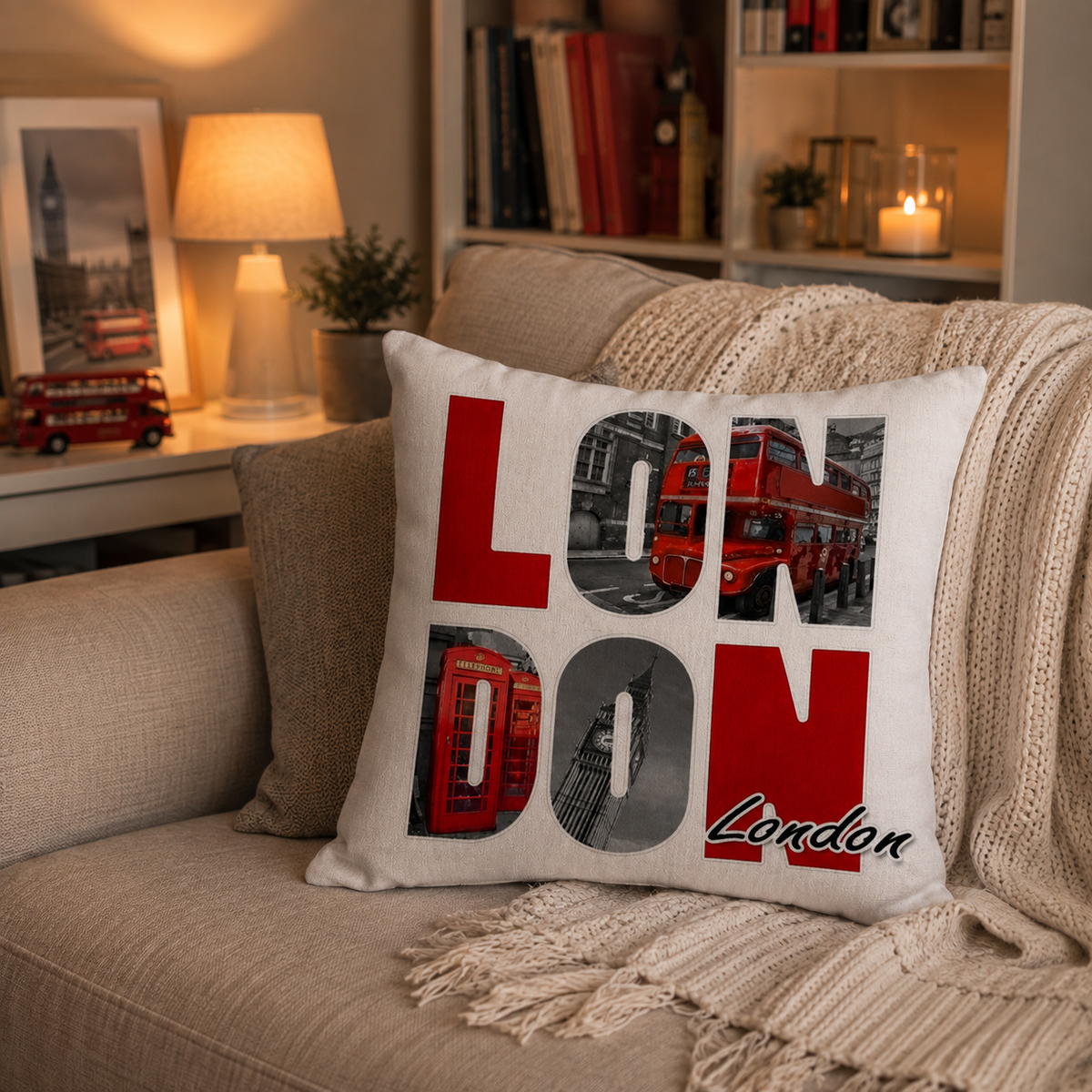Kissen Kuschelkissen Dekokissen London Taxi Bus Big Ben 40 x 40 cm