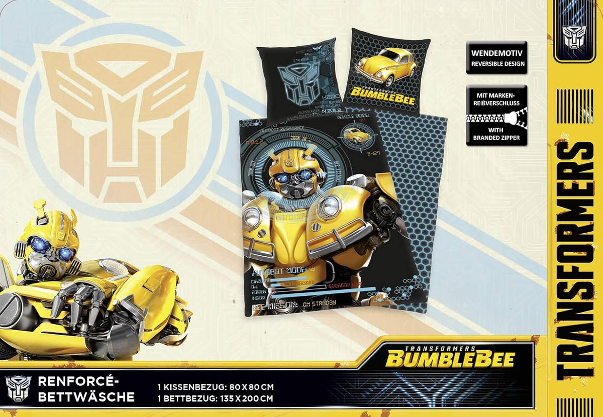 Vorderseite der Verpackung von der Herding Bettwäsche Transformers Bumblebee 135 x 200cm Baumwolle 2-tlg.
