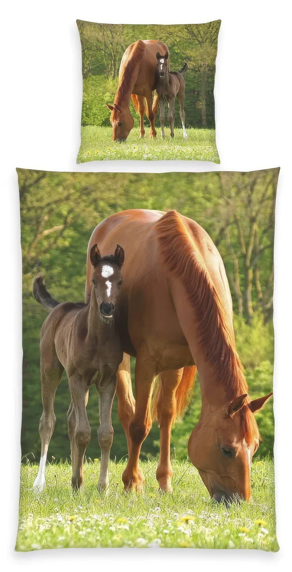 Freigestellte Produktansicht von der Herding Bettwäsche Pferd mit Fohlen 135 x 200 cm 100% Baumwolle 2-tlg.