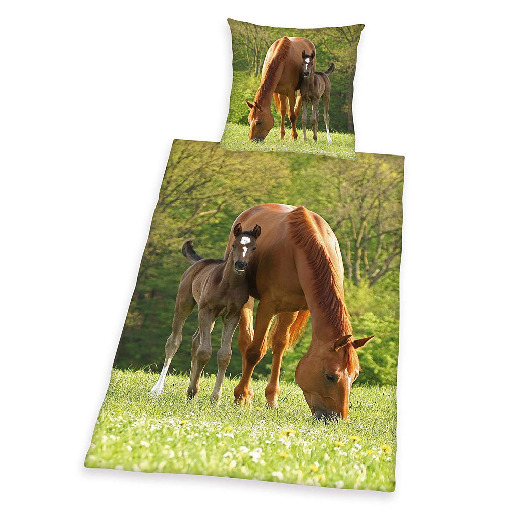 Herding Bettwäsche Pferd mit Fohlen 135 x 200 cm 100% Baumwolle 2-tlg.