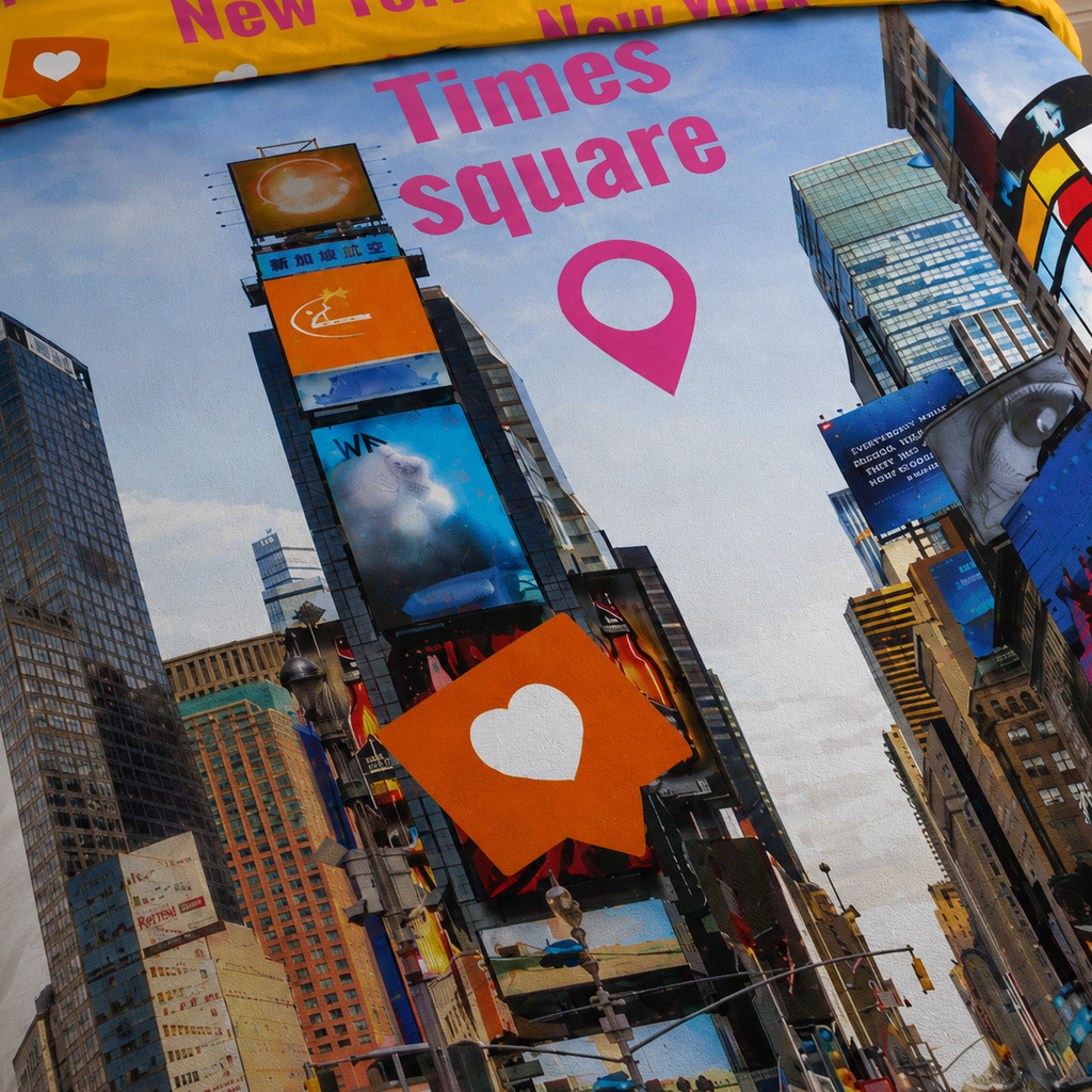 Nahaufnahme vom Bettbezug von der Bettwäsche Times Square 140x200cm + 70x90cm 100% Baumwolle