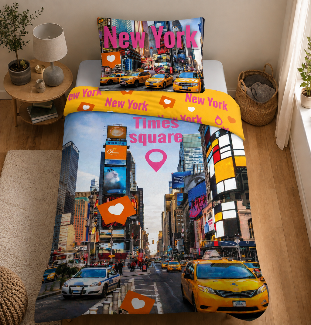 Ambiente Aufnahme von der Bettwäsche Times Square 140x200cm + 70x90cm 100% Baumwolle