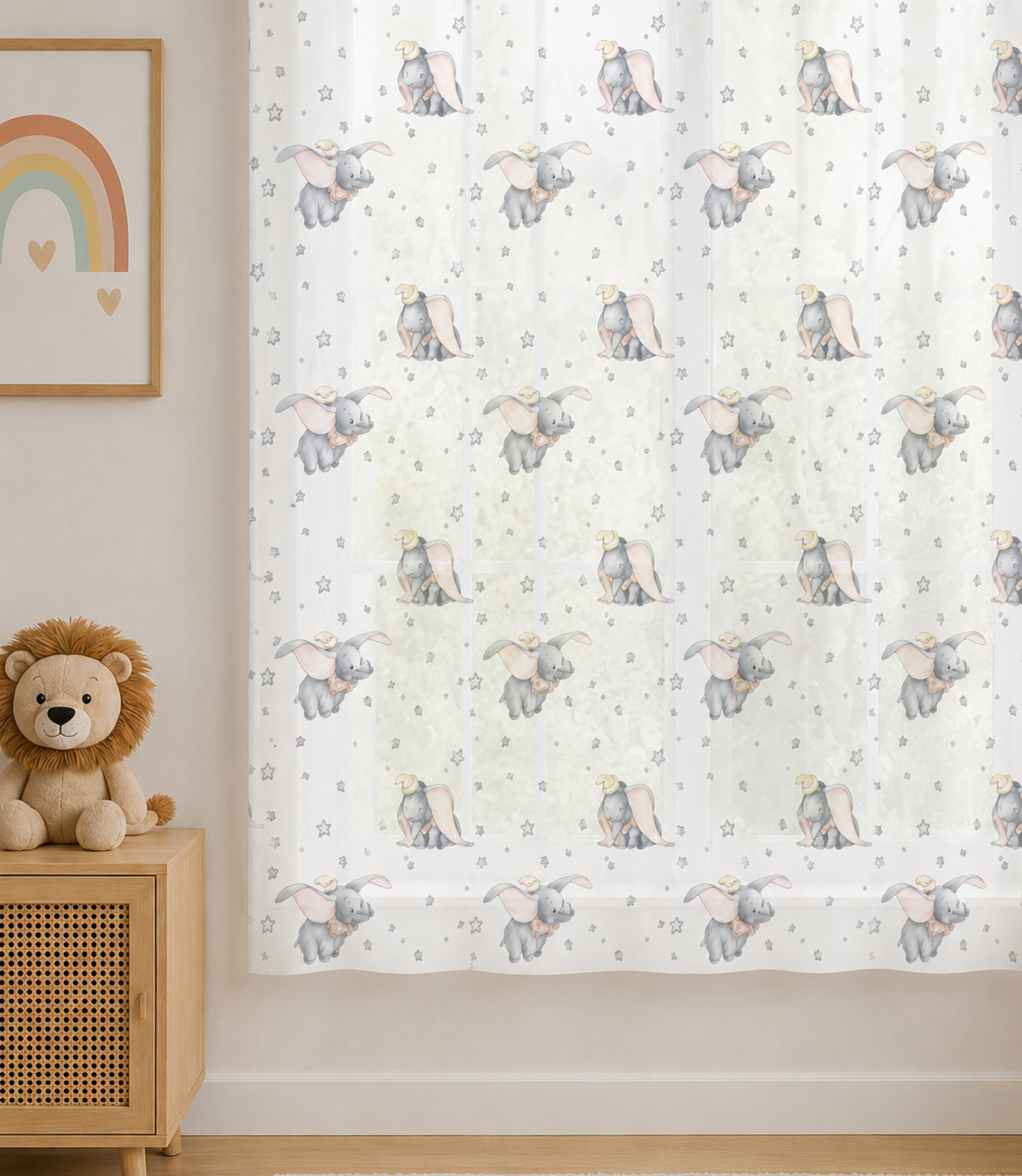 Nahaufnahme von der Gardine Vorhang Fertiggardine Disney Dumbo 140 x 160 cm