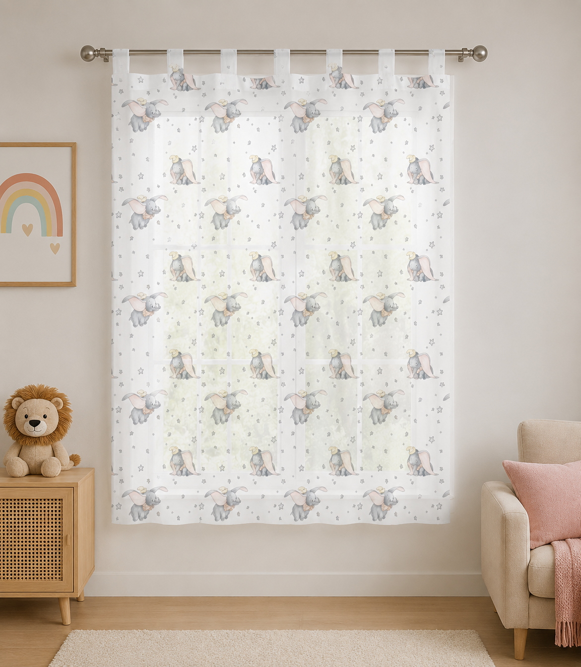 Ambiente Aufnahme von der Gardine Vorhang Fertiggardine Disney Dumbo 140 x 160 cm