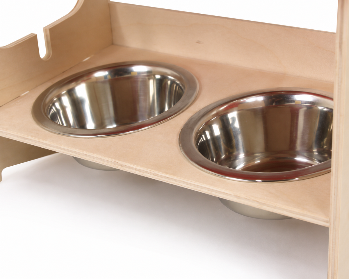 Nahaufnahme der Futternäpfe der Futterstation SNACKBAR LARGE mit Nagertränke & Näpfen 31x18,5x22cm Neu