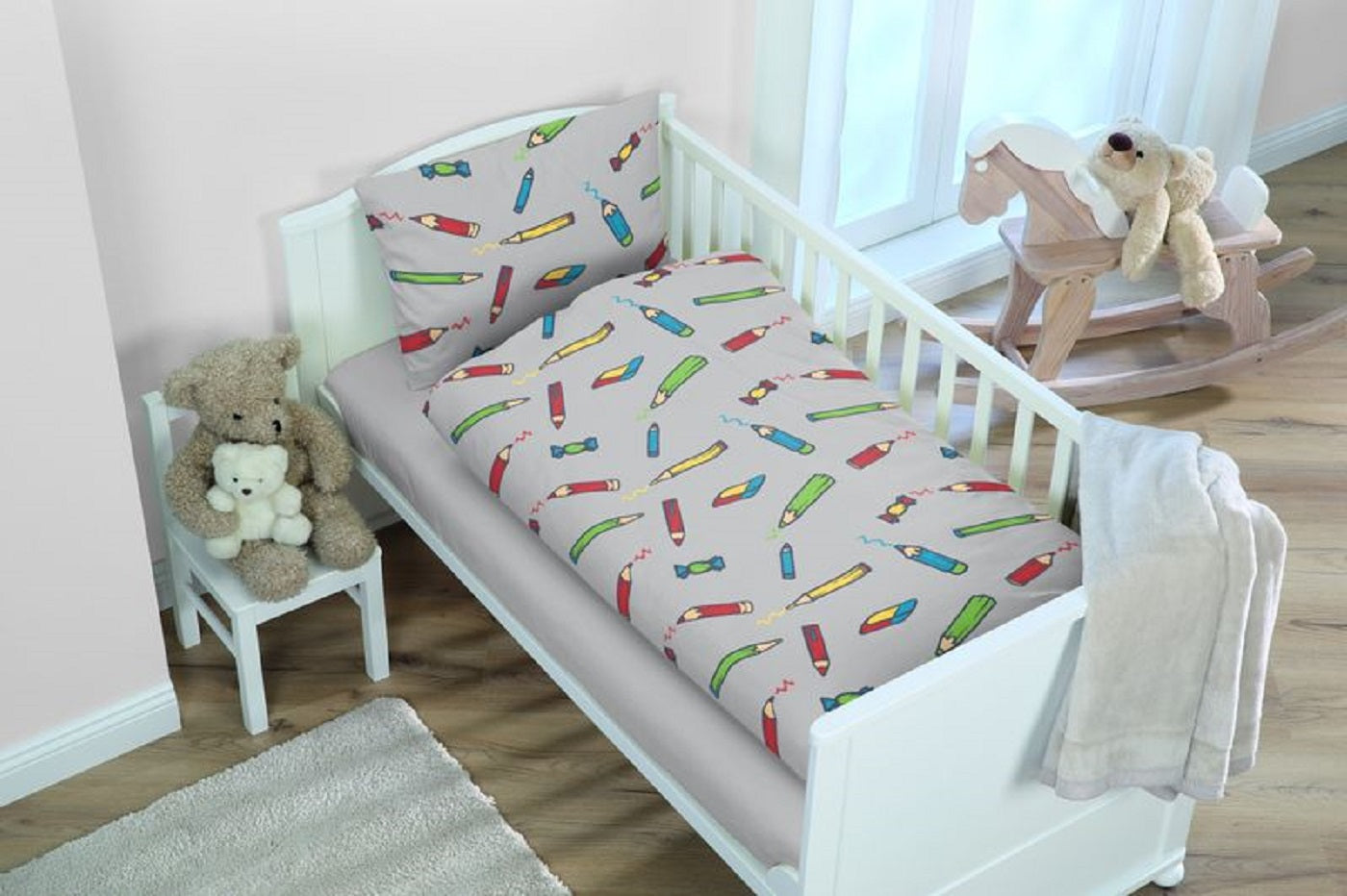 Baby bedding with colored pencils design, 100 x 135 cm, 100% cotton 