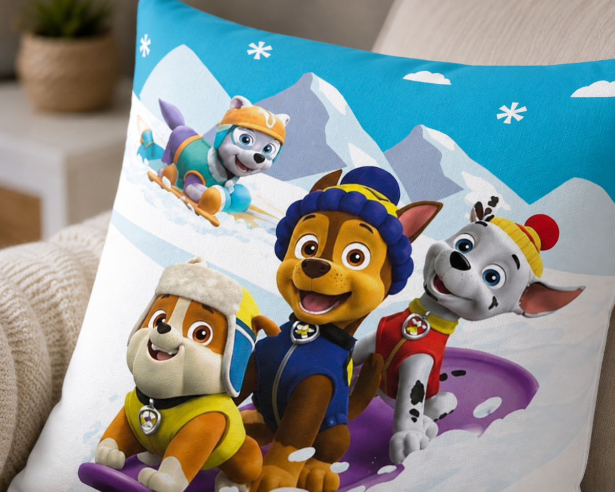 Nahaufnahme von der Vorderseite vom Paw Patrol Kissen Kuschelkissen Dekokissen 40 x 40 cm