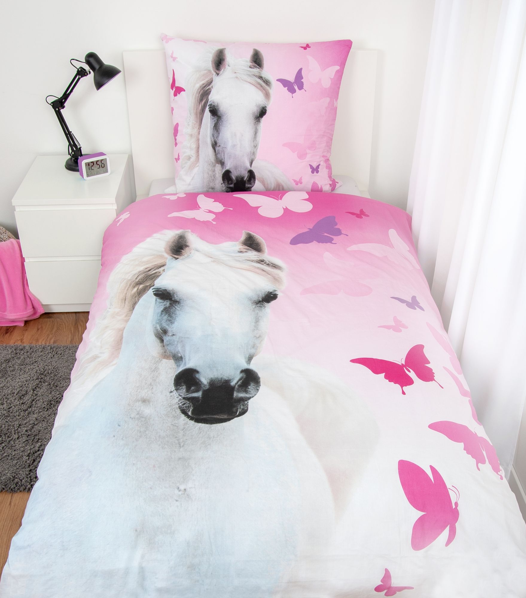 Herding Bettwäsche mit Pferd weiß Butterfly 135 x 200 cm 80 x 80 cm