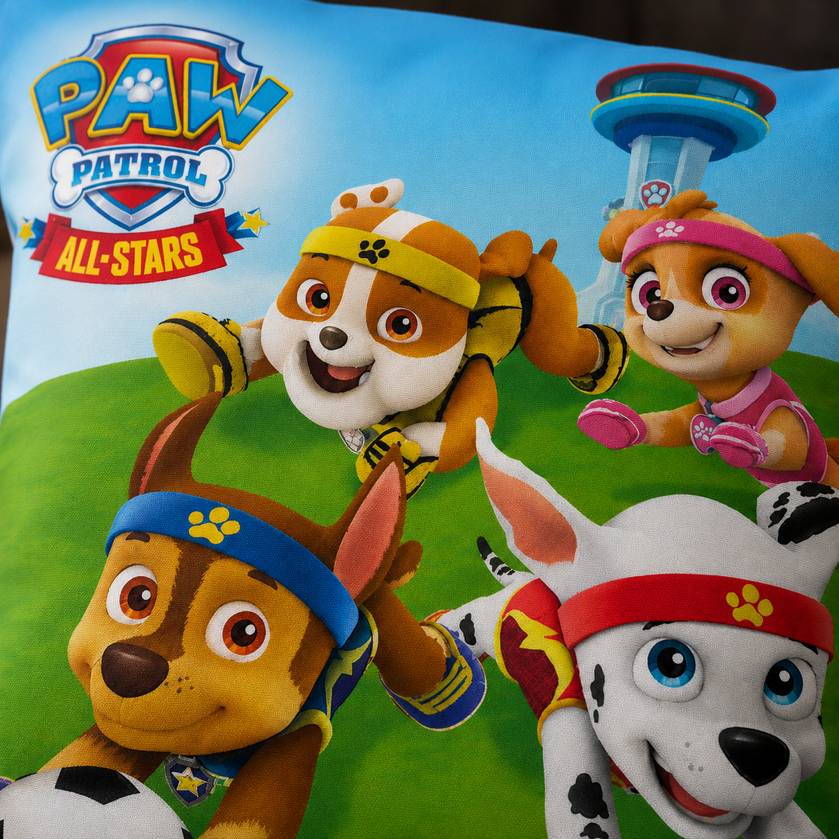 Nahaufnahme vom Paw Patrol Kissen Kuschelkissen Dekokissen 40 x 40 cm