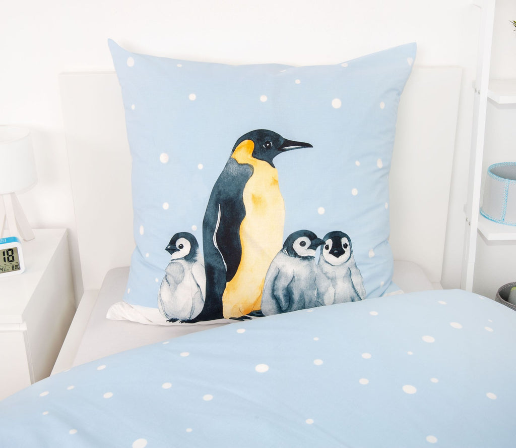 Biber Bettwäsche Set mit Pinguin 135 x 200 cm 80 x 80 cm 100% Baumwolle