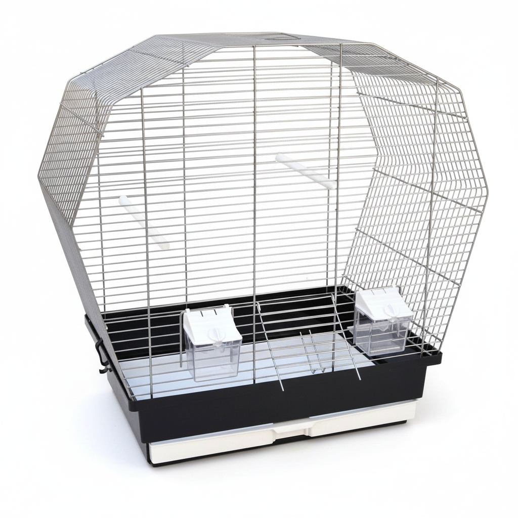 Freigestellte Produktansicht von Vogelkäfig Vogelheim Chrom/Schwarz für Sittiche 57,5x33,5x55 cm