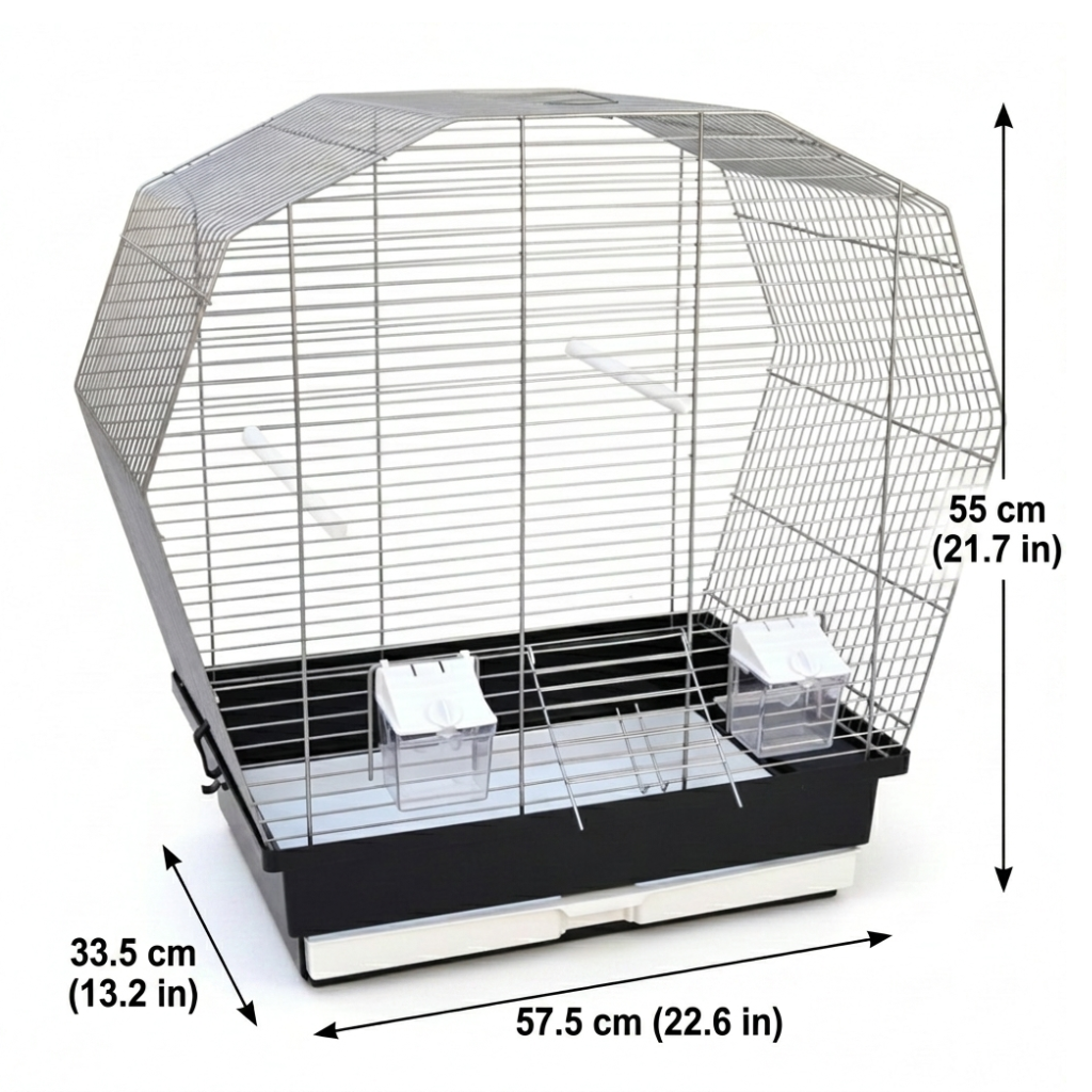 Vogelkäfig Vogelheim Chrom/Schwarz für Sittiche 57,5x33,5x55 cm mit Abmessungen