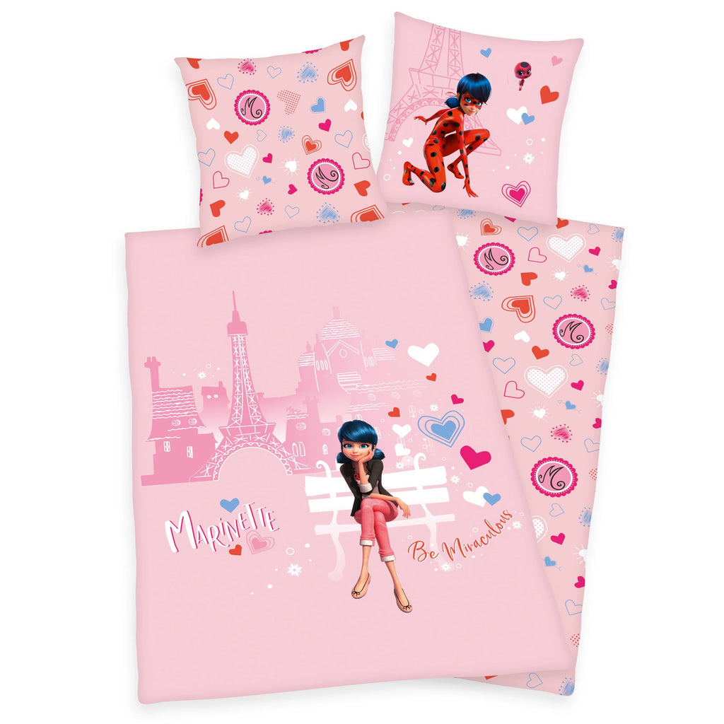 Mädchen Flanell Bettwäsche Miraculous Ladybug Love Paris  rosa Biber