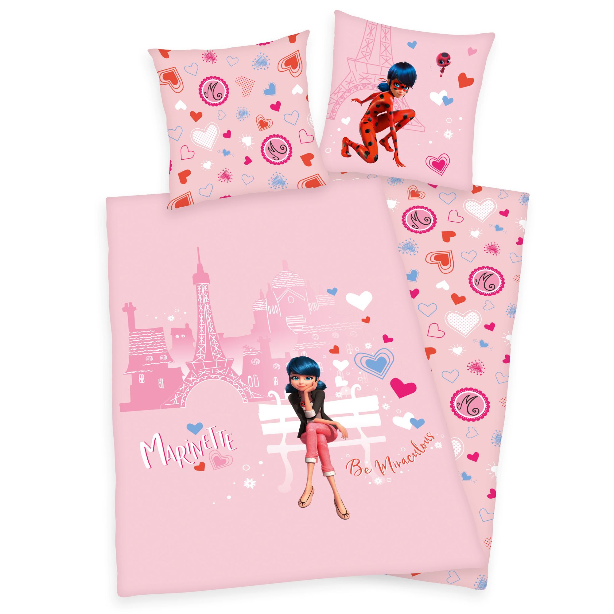 Mädchen Flanell Bettwäsche Miraculous Ladybug Love Paris  rosa Biber