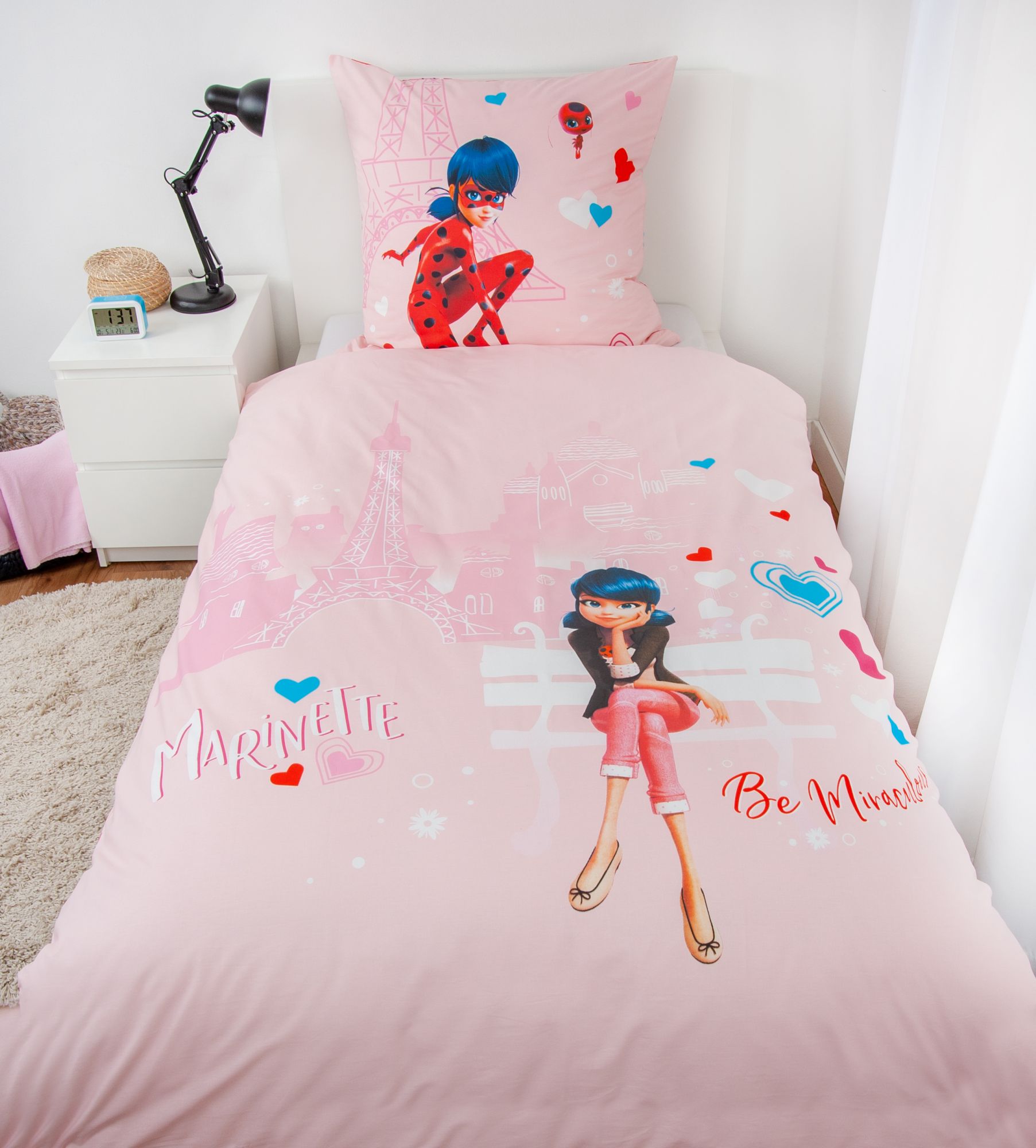 Mädchen Flanell Bettwäsche Miraculous Ladybug Love Paris  rosa Biber