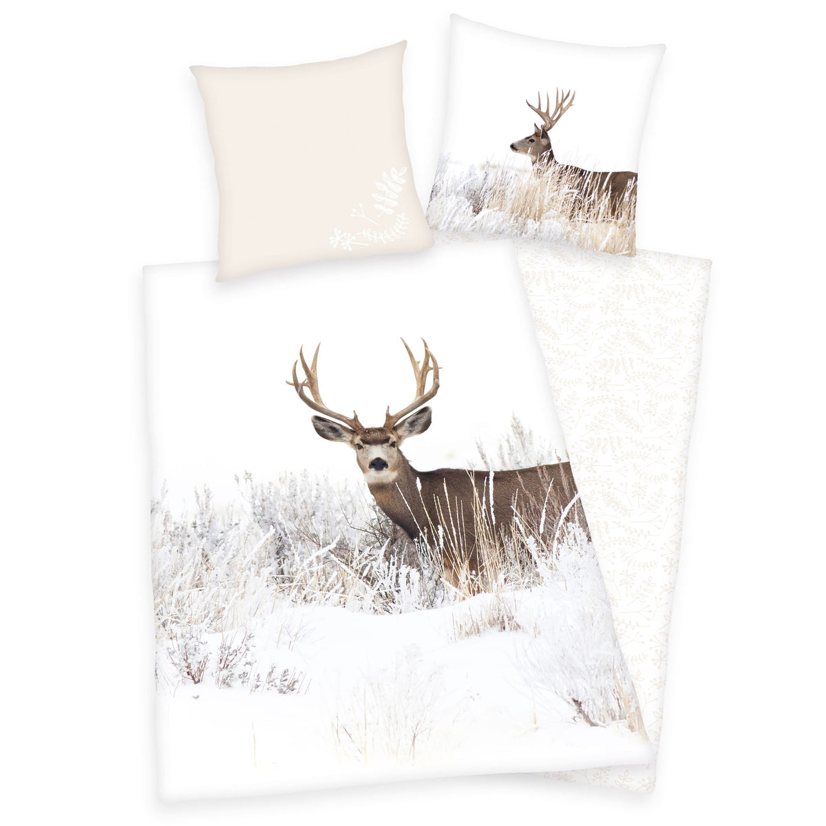 Flanell Bettwäsche Set Winterlandschaft Hirsch 2tlg. Biber 135x200 cm