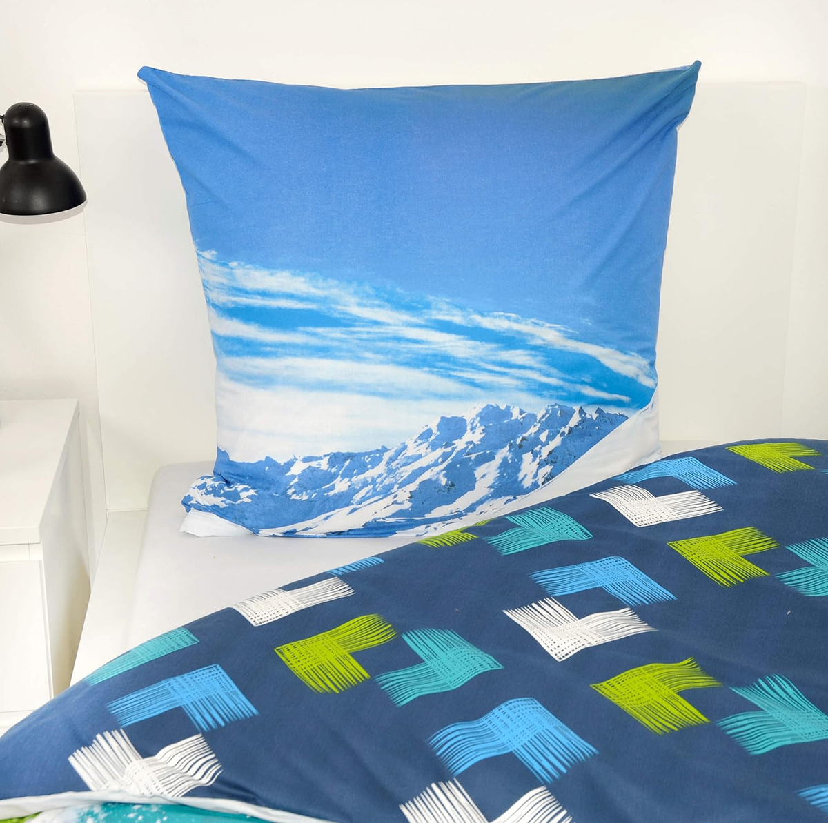 Aufnahme des Kopfkissens vom Herding Bettwäsche Set Skifahrer 2 tlg. 135 x 200 cm 100% Baumwolle