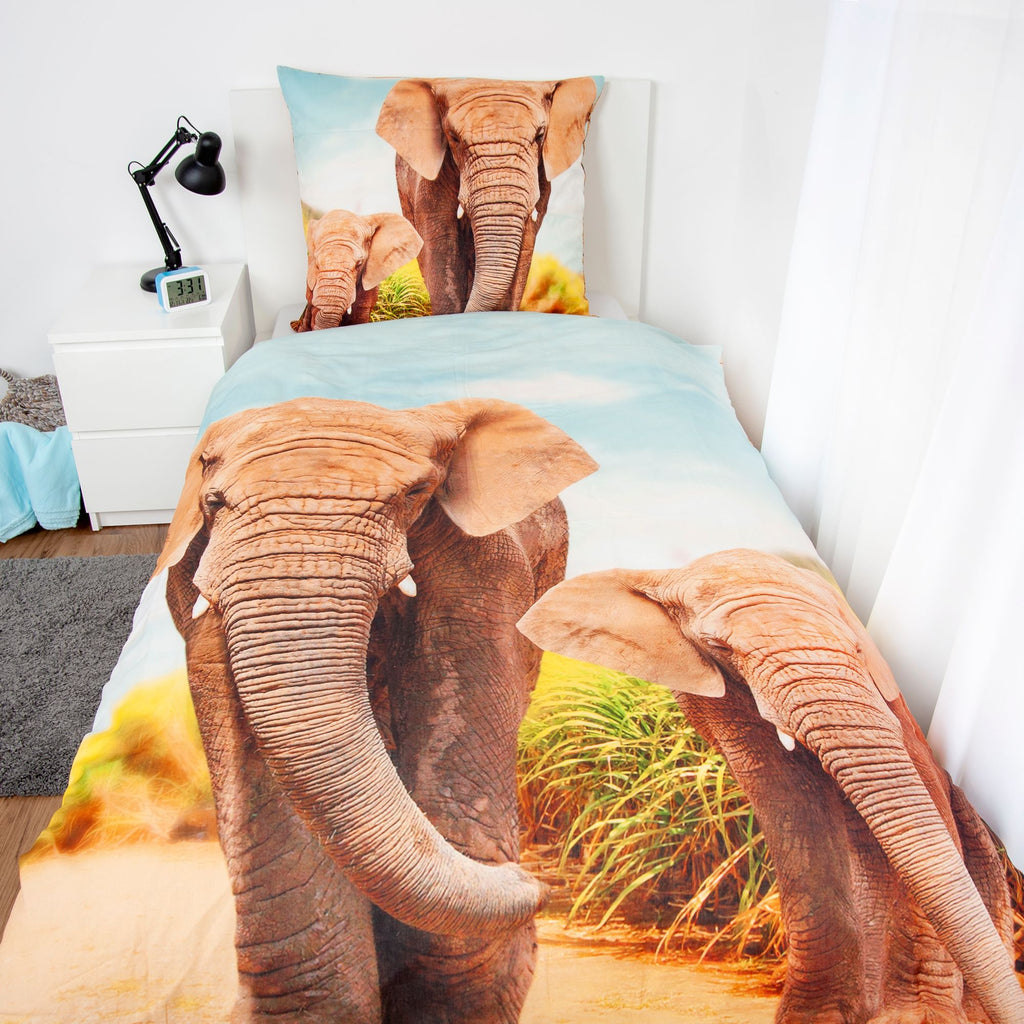 Bettwäsche Elefant mit Baby 135x200 cm (80x80 cm)